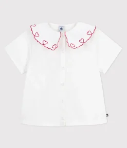 Petit Bateau T-Shirts, Tops, Oberteile*Kurzärmelige Kinder-Bluse aus einfarbigem Baumwoll-Popeline weiss ECUME