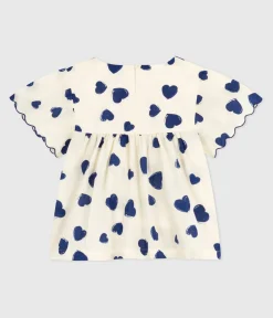 Petit Bateau T-Shirts, Tops, Oberteile*Kurzärmelige Kinder-Bluse aus gemustertem Baumwoll-Popeline blau MILK/ SOIR