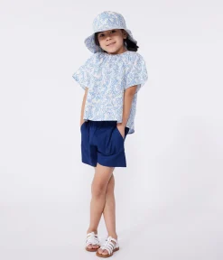 Petit Bateau T-Shirts, Tops, Oberteile*Kurzärmelige Kinder-Bluse mit Kirschmuster blau MARSHMALLOW/ PORCELANA