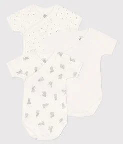 Petit Bateau Bodys|Newborn*Kurzärmelige Wickelbodys aus Baumwolle mit Häschenmotiv im 3er-Set variante 1
