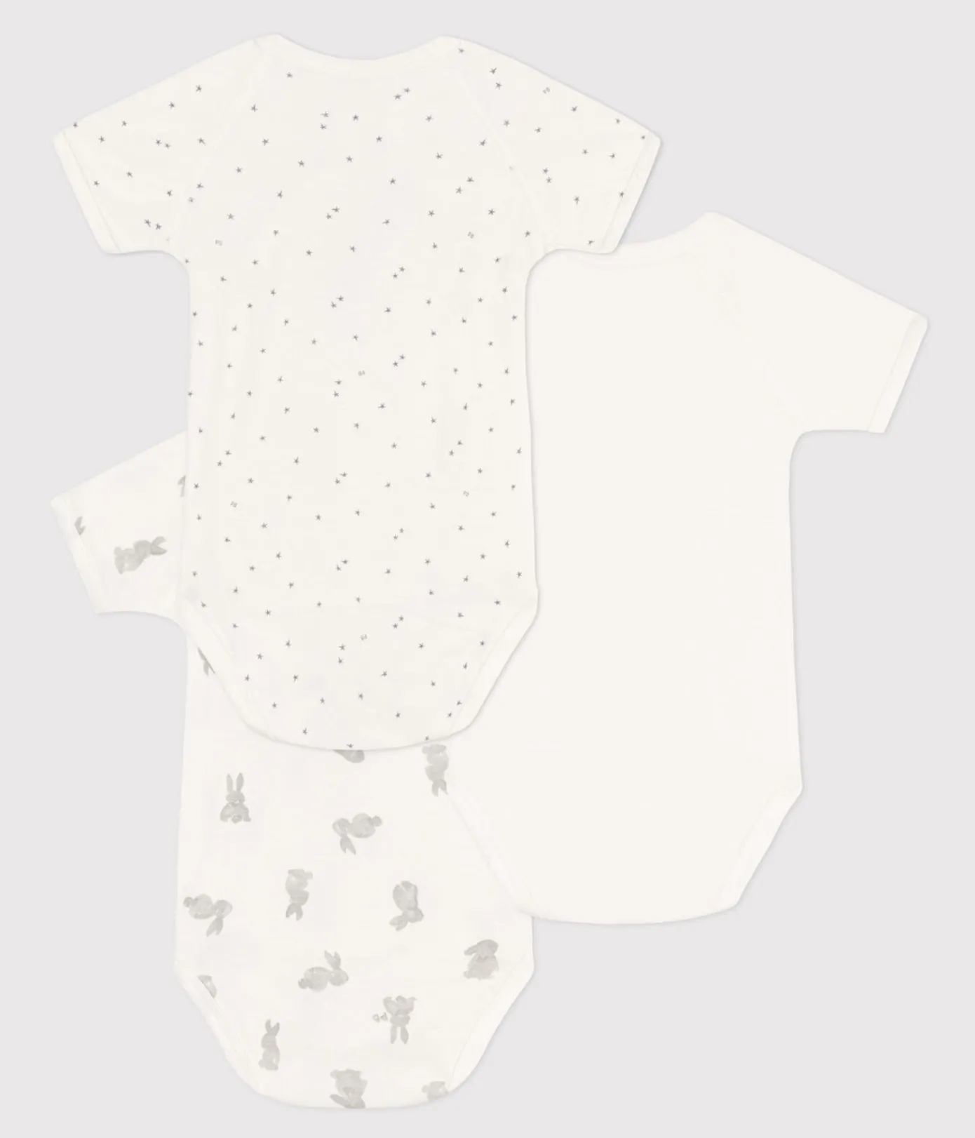 Petit Bateau Bodys|Newborn*Kurzärmelige Wickelbodys aus Baumwolle mit Häschenmotiv im 3er-Set variante 1
