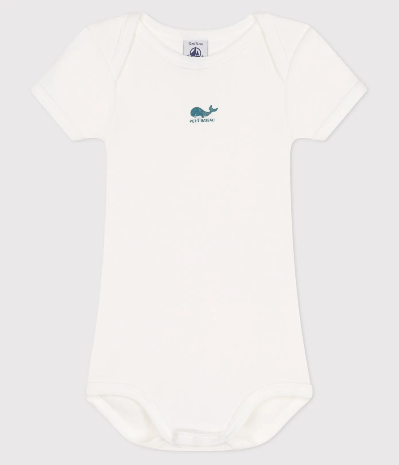 Petit Bateau Bodys*Kurzärmeliger Baby-Body aus einfarbiger Baumwolle weiss MARSHMALLOW