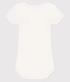 Petit Bateau Bodys*Kurzärmeliger Baby-Body aus einfarbiger Baumwolle weiss MARSHMALLOW