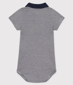 Petit Bateau T-Shirts, Oberteile*Kurzärmeliger Baby-Body aus gestreifter Baumwolle mit Polokragen blau SMOKING/weiss MARSHMALLOW