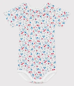 Petit Bateau T-Shirts, Oberteile*Kurzärmeliger Baby-Body aus Baumwolle mit Blumenmuster weiss MARSHMALLOW/weiss MULTICO