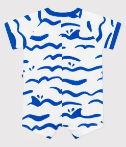 Petit Bateau Sets, Overalls & Latzhosen*Kurzärmeliger Baby-Kurzoverall aus Baumwolle mit Hai-Motiv. blau MARSHMALLOW/ PORCELANA