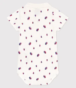Petit Bateau T-Shirts, Oberteile*Kurzärmeliger Body aus Baumwolle mit Schiffchenmuster weiss MARSHMALLOW/weiss MULTICO