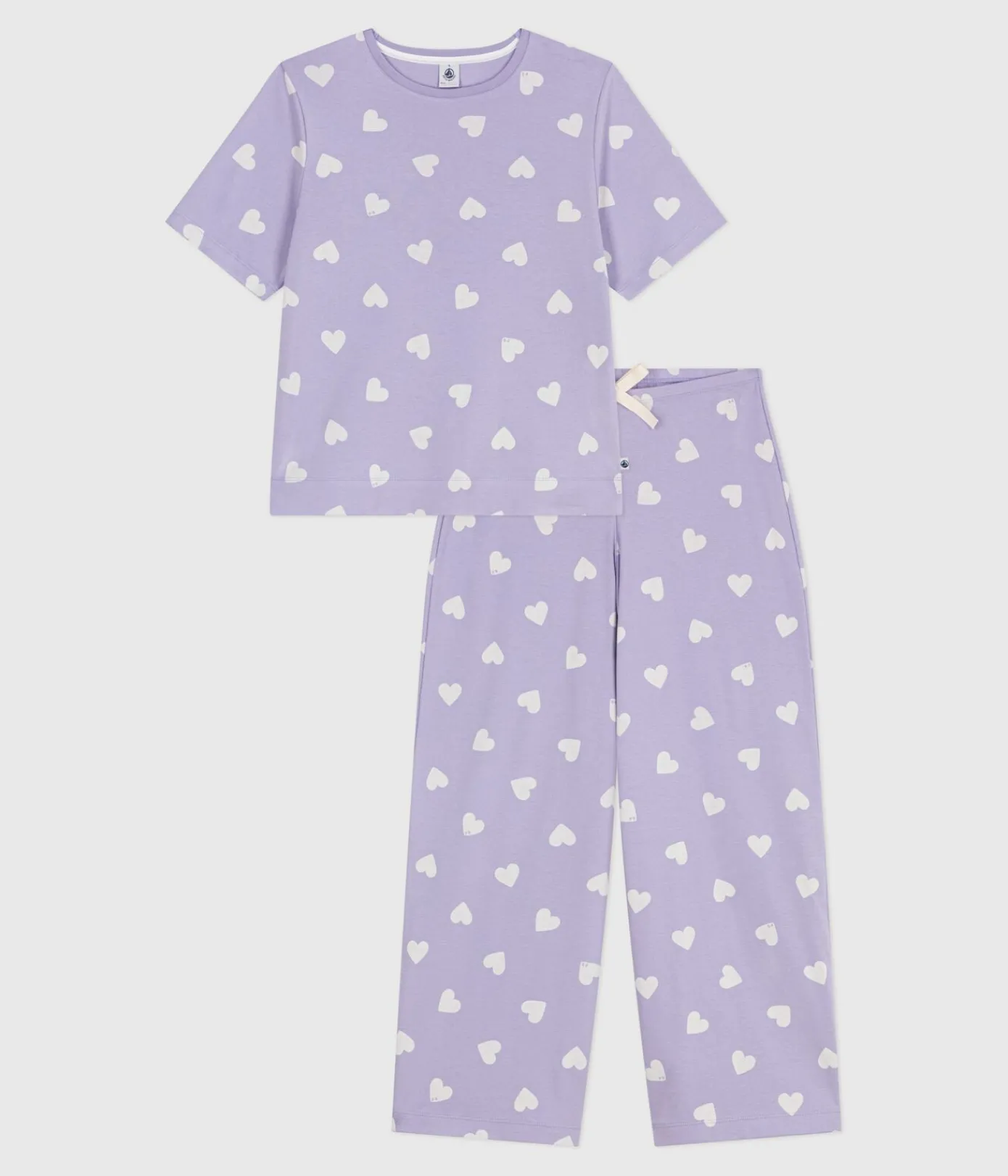 Petit Bateau Homewear|Schlafanzüge, Nachthemden*Kurzärmeliger Damen-Pyjama mit weitem Bein aus Baumwolle Herz-Motiv weiss SQUAW/ MARSHMALLOW