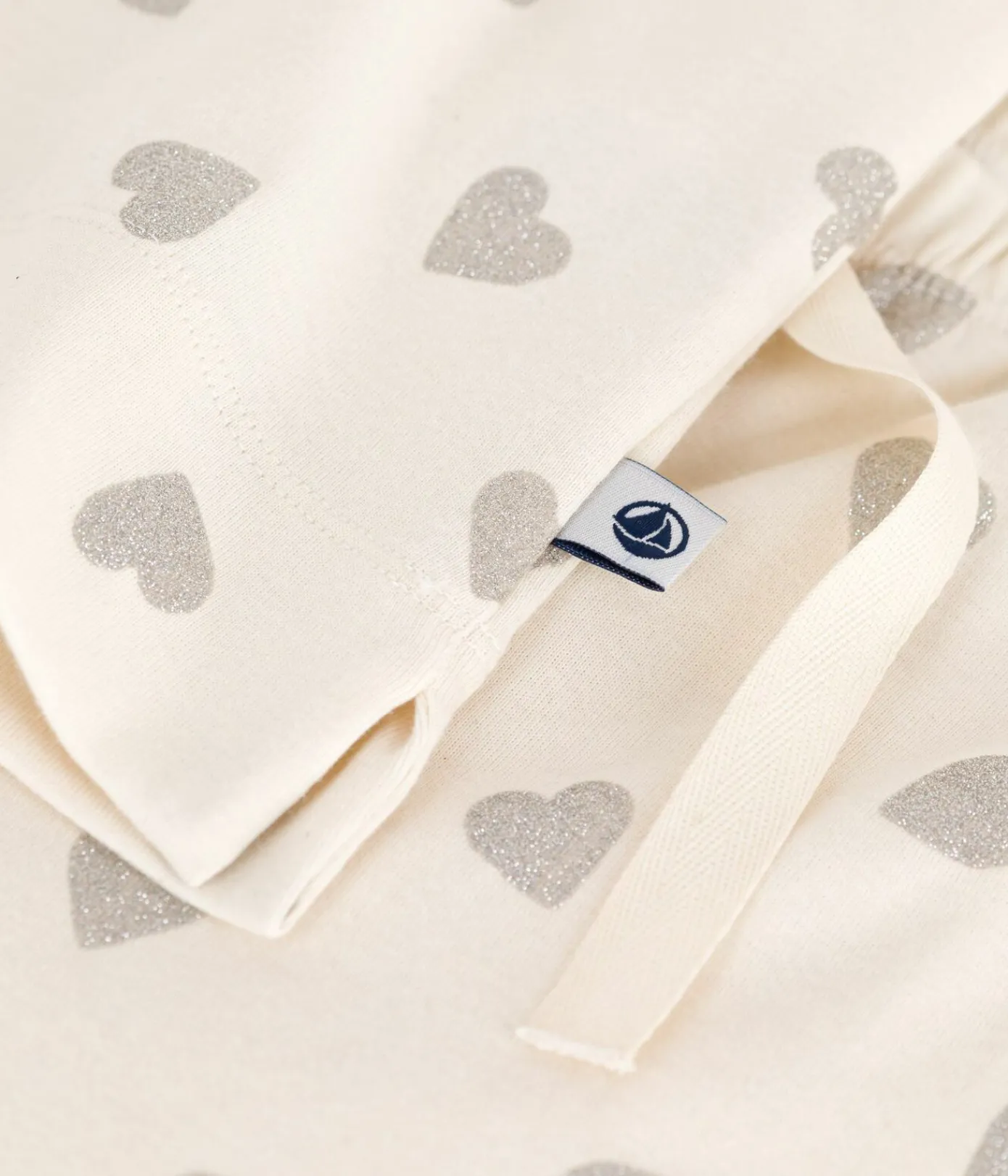 Petit Bateau Homewear|Schlafanzüge, Nachthemden*Kurzärmeliger Damen-Pyjama mit weitem Bein aus Baumwolle mit Herz-Motiv naturfarben MILK/ ARGENT