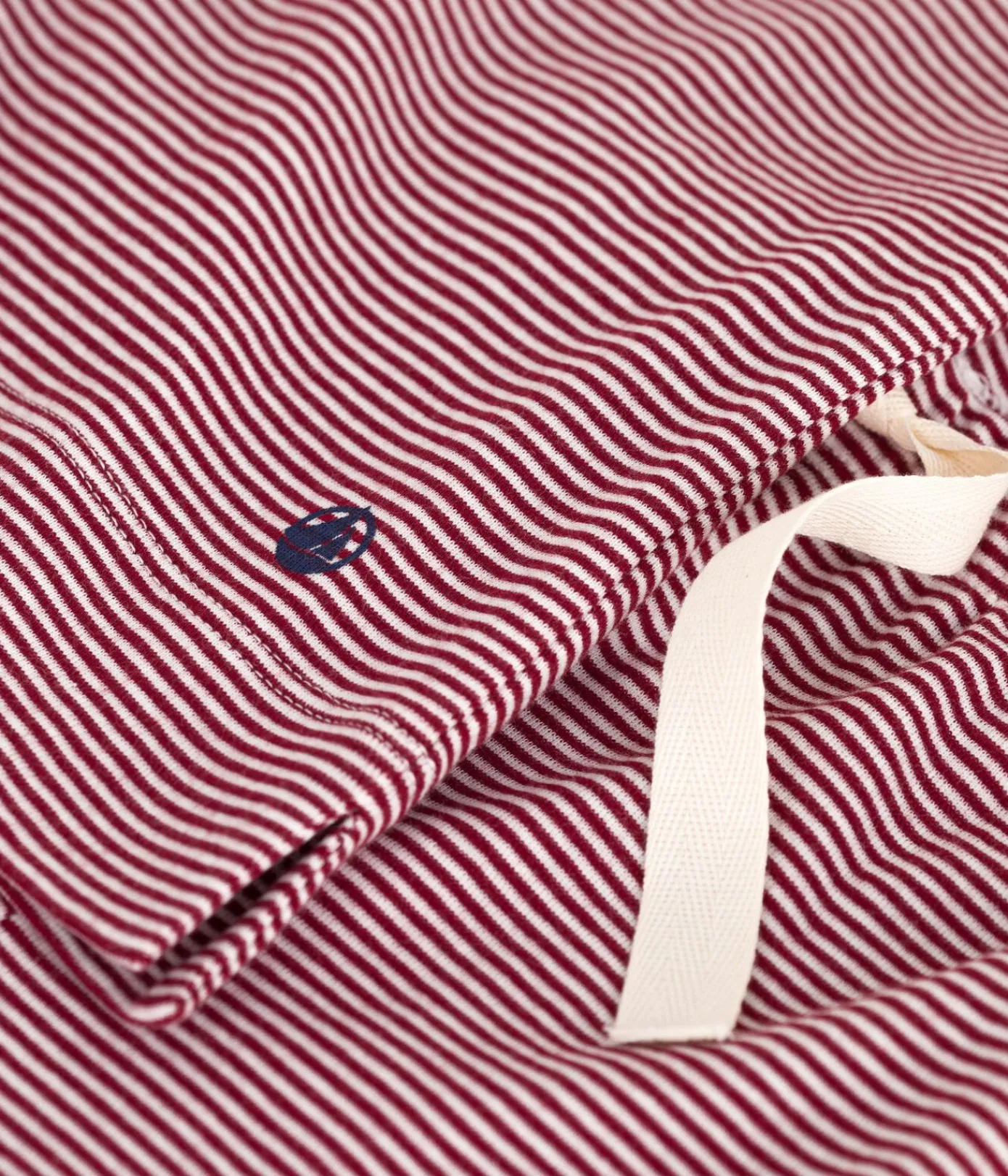 Petit Bateau Homewear|Schlafanzüge, Nachthemden*Kurzärmeliger Damen-Pyjama mit weitem Bein aus Baumwolle mit Streifen ROT AMARANTE/ MARSHMALLOW