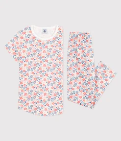 Petit Bateau Schlafanzüge, Nachthemden*Kurzärmeliger Kinder-Pyjama mit langen Beinen aus bedruckter Baumwolle weiss MARSHMALLOW/weiss MULTICO