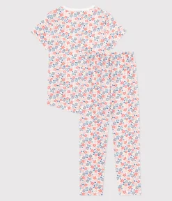 Petit Bateau Schlafanzüge, Nachthemden*Kurzärmeliger Kinder-Pyjama mit langen Beinen aus bedruckter Baumwolle weiss MARSHMALLOW/weiss MULTICO