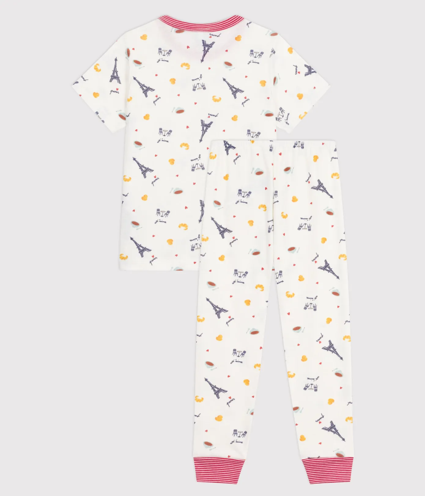 Petit Bateau Schlafanzüge, Pyjamas|Schlafanzüge, Nachthemden*Kurzärmeliger Kinder-Pyjama mit langen Beinen aus bedruckter Baumwolle weiss MARSHMALLOW/weiss MULTICO