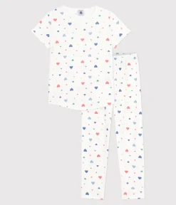 Petit Bateau Schlafanzüge, Nachthemden*Kurzärmeliger Kinder-Pyjama mit langen Beinen aus bedruckter Baumwolle weiss MARSHMALLOW/weiss MULTICO