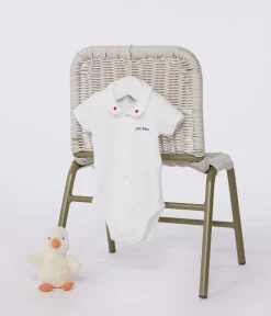 Petit Bateau Newborn|T-Shirts, Oberteile*Kurzärmeliger Newborn-Body mit Kragen aus Baumwolle weiss MARSHMALLOW