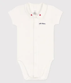 Petit Bateau Newborn|T-Shirts, Oberteile*Kurzärmeliger Newborn-Body mit Kragen aus Baumwolle weiss MARSHMALLOW