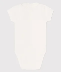 Petit Bateau Newborn|T-Shirts, Oberteile*Kurzärmeliger Newborn-Body mit Kragen aus Baumwolle weiss MARSHMALLOW