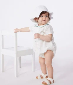 Petit Bateau Sets, Overalls & Latzhosen*Kurzärmeliger Strampler mit Kragen aus Baumwolle und Pünktchenmuster weiss MARSHMALLOW/weiss MULTICO