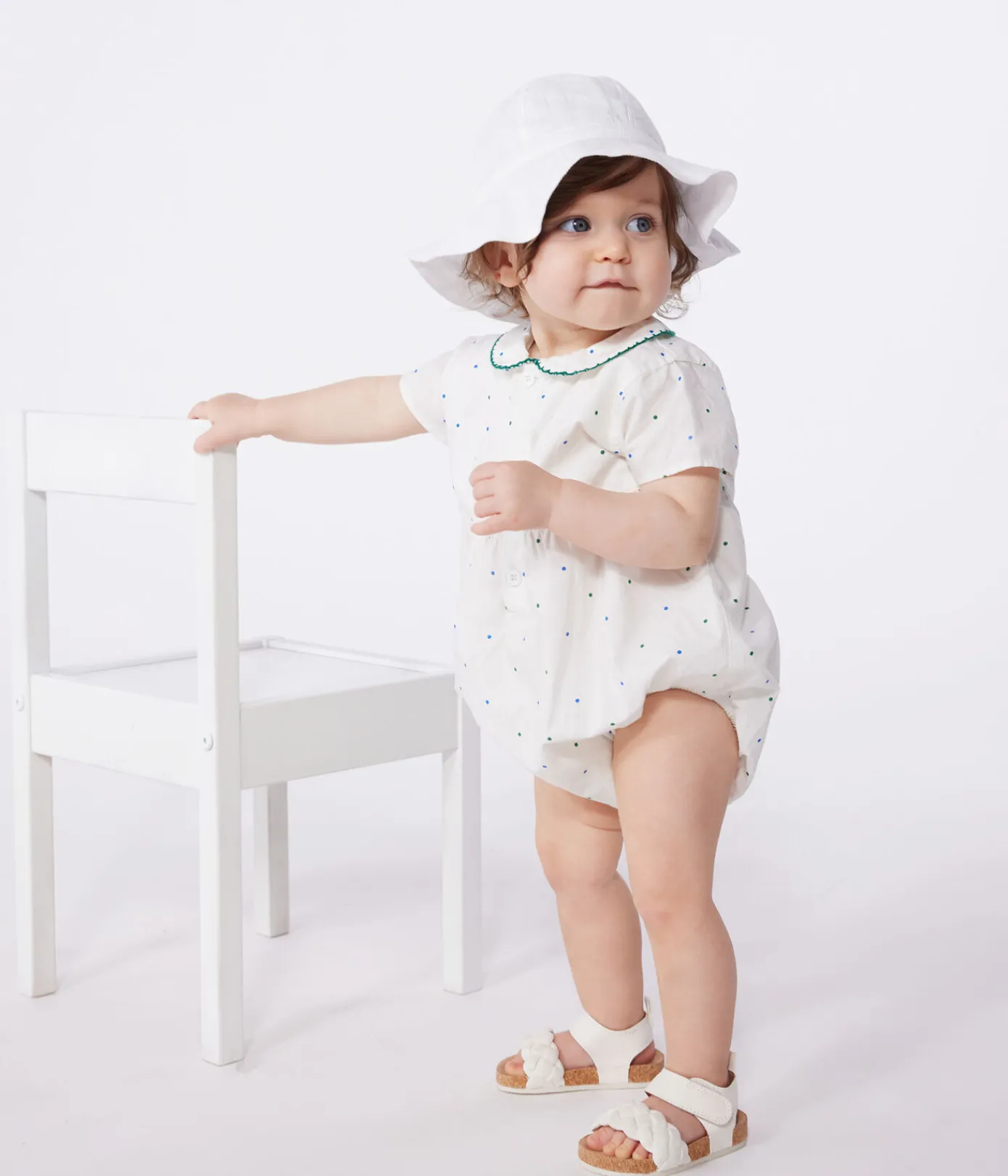 Petit Bateau Sets, Overalls & Latzhosen*Kurzärmeliger Strampler mit Kragen aus Baumwolle und Pünktchenmuster weiss MARSHMALLOW/weiss MULTICO