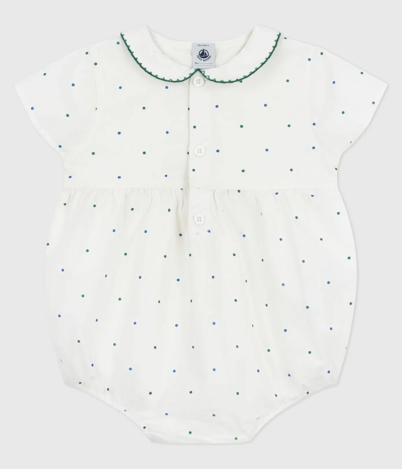 Petit Bateau Sets, Overalls & Latzhosen*Kurzärmeliger Strampler mit Kragen aus Baumwolle und Pünktchenmuster weiss MARSHMALLOW/weiss MULTICO