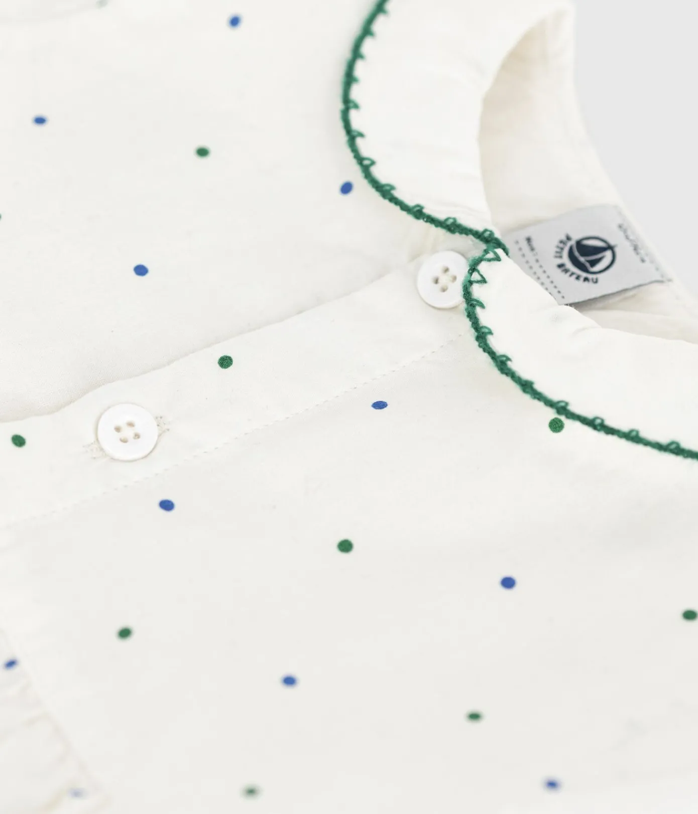 Petit Bateau Sets, Overalls & Latzhosen*Kurzärmeliger Strampler mit Kragen aus Baumwolle und Pünktchenmuster weiss MARSHMALLOW/weiss MULTICO