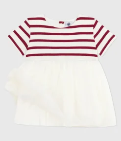 Petit Bateau Kleider*Kurzärmeliges Baby-Kleid aus zwei Stoffen ROT MILK/ AMARANTE