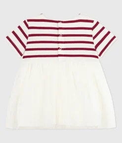 Petit Bateau Kleider*Kurzärmeliges Baby-Kleid aus zwei Stoffen ROT MILK/ AMARANTE