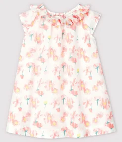 Petit Bateau Kleider*Kurzärmeliges Baby-Kleid aus Popeline für Mädchen weiss MARSHMALLOW/weiss MULTICO