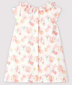 Petit Bateau Kleider*Kurzärmeliges Baby-Kleid aus Popeline für Mädchen weiss MARSHMALLOW/weiss MULTICO
