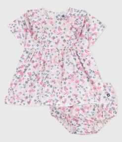 Petit Bateau Kleider*Kurzärmeliges Babykleid aus Baumwolle und dazu passender Bloomer weiss MARSHMALLOW/weiss MULTICO