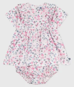 Petit Bateau Kleider*Kurzärmeliges Babykleid aus Baumwolle und dazu passender Bloomer weiss MARSHMALLOW/weiss MULTICO