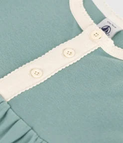 Petit Bateau Kleider*Kurzärmeliges Baby-Kleid aus einfarbiger Baumwolle mit farblich abgesetzten Verzierungen. grün PAUL