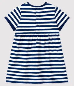 Petit Bateau Kleider*Kurzärmeliges Babykleid aus gestreiftem Jersey blau MEDIEVAL/weiss MARSHMALLOW