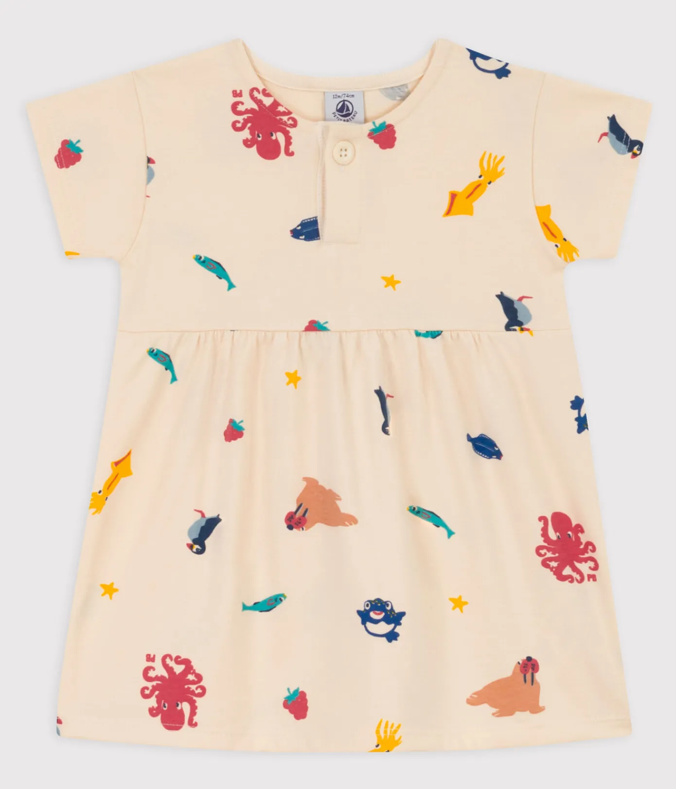 Petit Bateau Kleider*Kurzärmeliges Baby-Kleid aus bedrucktem Jersey weiss AVALANCHE/ MULTICO
