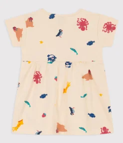 Petit Bateau Kleider*Kurzärmeliges Baby-Kleid aus bedrucktem Jersey weiss AVALANCHE/ MULTICO