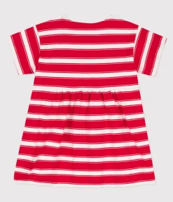 Petit Bateau Kleider*Kurzärmeliges Babykleid aus gestreiftem dichtem Jersey ROT PEPS/weiss MARSHMALLOW