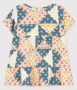 Petit Bateau Kleider*Kurzärmeliges Babykleid aus bedruckter Musselin weiss AVALANCHE/ MULTICO