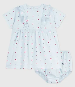 Petit Bateau Kleider*Kurzärmeliges Babykleid aus Baumwolle und dazu passender Bloomer blau FRAICHEUR/weiss MULTICO