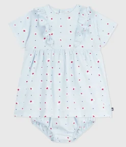 Petit Bateau Kleider*Kurzärmeliges Babykleid aus Baumwolle und dazu passender Bloomer blau FRAICHEUR/weiss MULTICO