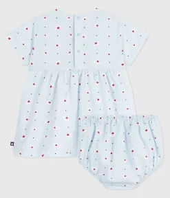 Petit Bateau Kleider*Kurzärmeliges Babykleid aus Baumwolle und dazu passender Bloomer blau FRAICHEUR/weiss MULTICO
