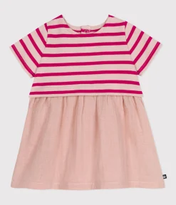 Petit Bateau Kleider*Kurzärmeliges Babykleid aus dickem Jersey und Musselin SALINE/ DELHI