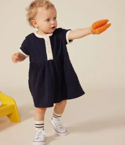 Petit Bateau Kleider*Kurzärmeliges Baby-Kleid aus Baumwolle blau SMOKING