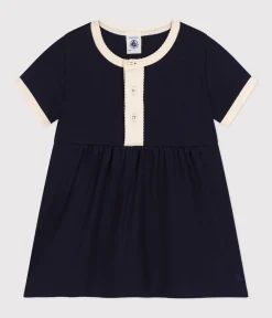 Petit Bateau Kleider*Kurzärmeliges Baby-Kleid aus Baumwolle blau SMOKING