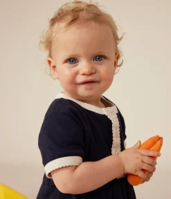 Petit Bateau Kleider*Kurzärmeliges Baby-Kleid aus Baumwolle blau SMOKING