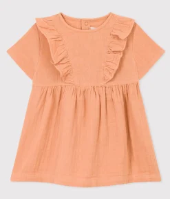 Petit Bateau Kleider*Kurzärmeliges Babykleid aus Baumwollgaze rosa SIENNA