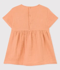 Petit Bateau Kleider*Kurzärmeliges Babykleid aus Baumwollgaze rosa SIENNA