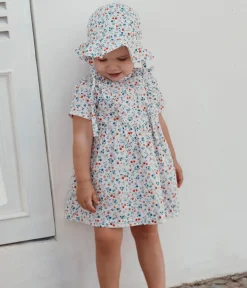 Petit Bateau Kleider*Kurzärmeliges Baby-Kleid aus Baumwolle mit Blumenmuster weiss MARSHMALLOW/weiss MULTICO
