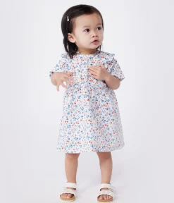Petit Bateau Kleider*Kurzärmeliges Baby-Kleid aus Baumwolle mit Blumenmuster weiss MARSHMALLOW/weiss MULTICO
