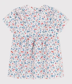 Petit Bateau Kleider*Kurzärmeliges Baby-Kleid aus Baumwolle mit Blumenmuster weiss MARSHMALLOW/weiss MULTICO