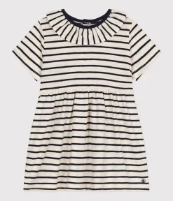 Petit Bateau Kleider*Kurzärmeliges Babykleid aus geflammtem Jersey weiss AVALANCHE/blau SMOKING